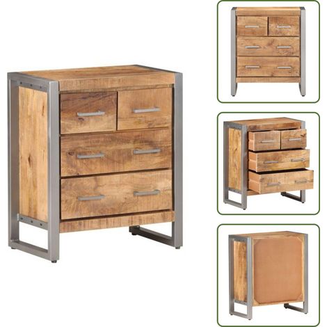 The Living Store Buffet 60x35x70 cm Bois de manguier brut - Armoire latérale (1/5)