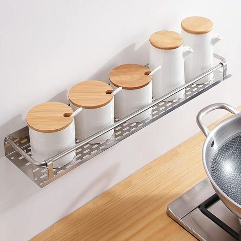 Étagère à épices en cm de long autocollante sans perçage comme armoire cuisine avec cadre – Adhésif puissant 40 métal Gris (1/4)