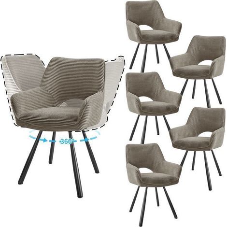 Chaises de salle à manger - WAFTING - Pivotantes - Accoudoirs - Velours taupe - Pieds métal (1/5)