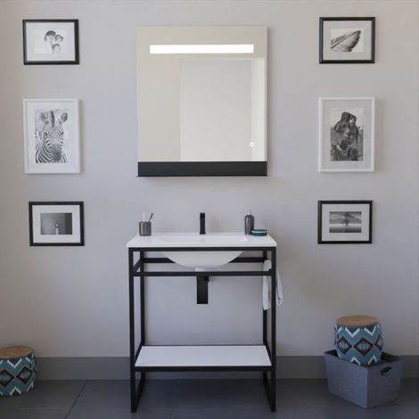 Ensemble STRUCTURA 70 cm avec plan vasque et miroir led Etal Plus- Céramique - Blanc (1/4)