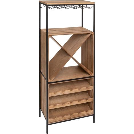 Pegane – Meuble bar en métal et frêne – Dimensions 60 x 30,5 x 160,5 cm – Finition laque nitrocellulose – Style industriel (1/4)