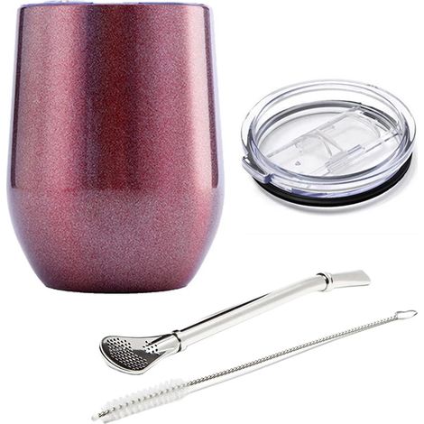 Mug à maté, mug isotherme en acier inoxydable avec couvercle coulissant et paille, 35 cl.