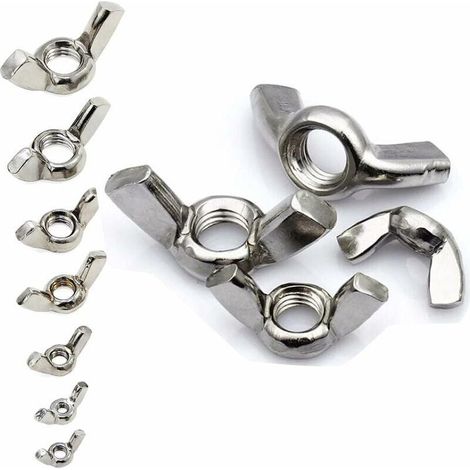 Ecrous à Ailettes 80PCS Ecrou Papillon Ecrou à Oreille en Acier Inoxydable Argenté, M3 M4 M5 M6 M8 M10 M12, pour Outils de Bricolage (1/4)