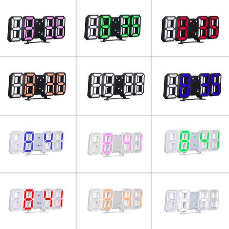 Horloge numérique 3D LED, alarme de Table électronique, horloge murale lumineuse suspendue, coque blanche, affichage bleu (1/5)