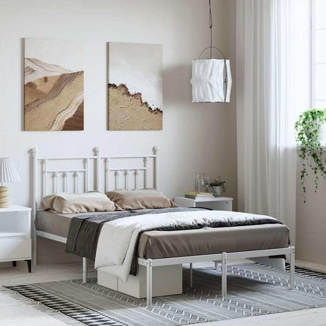 vidaXL Estructura cama sin colchón con cabecero metal blanco 135x190cm (1/5)