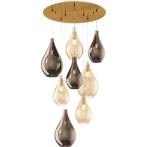 Lampadario Contemporaneo Drop 2.0 Metallo Ottone Vetro Ambra-Bronzo 8 Luci E27