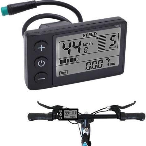 Écran LCD S866 - CUQUE - Vélo Électrique - Étanche - Installation Facile - Compatible 24V 36V 48V