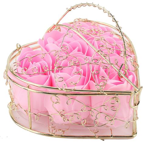 Coffret cadeau romantique en fer forgé, orné de 6 roses plaquées or, en forme de savon, pour la Saint-Valentin (rose). (1/5)