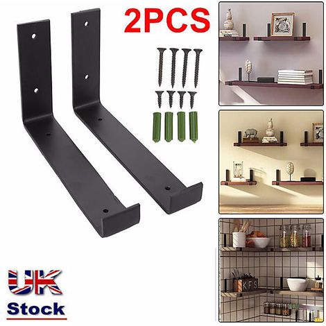 Lot de 2 équerres de support d'étagère industrielles en acier, style rustique, fabrication artisanale robuste pour mur (1/5)