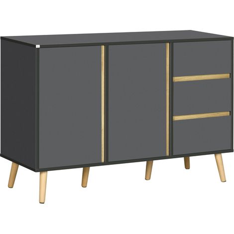 Buffet moderne 120x40x80 cm avec 2 portes, 3 tiroirs et étagères réglables, gris foncé (1/5)