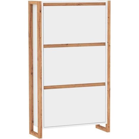 Meuble a chaussures - DENVER 49A - Blanc / Chene - 70 x 25 x 125 cm (1/5)