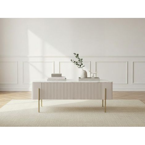 BOBOCHIC - Table basse 2 tiroirs 100 cm MATHILDE plateau effet marbre et pieds or Beige (1/5)