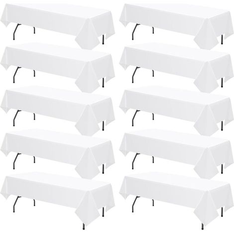 10 Paquets Nappes Jetables Nappe Rectangulaire en Plastique Le Blanc 137 cm X 274 cm Nappes de Table Premium,pour Fêtes Intérieures ou Extérieures Anniversaires Mariages Banquet Pique-niques Décorer