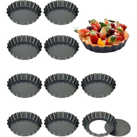Moule tartelette - 10 pièces Moule Mini Tartelette - Fond Amovible - Revêtement Antiadhésif Moulle -10 cm pour Quiche Gateau