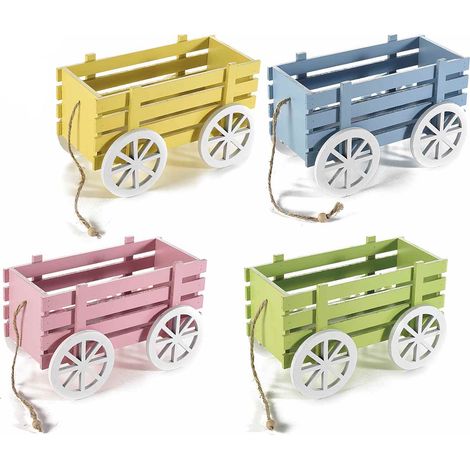 Set quattro carretti in legno colorato porta piante e fiori decorazione per casa e negozi