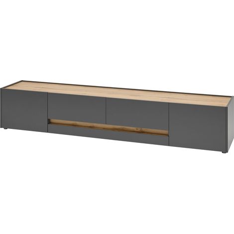 TV Schrank Wohnbereich CRISP-61 in anthrazit mit Absetzungen in Wotan Eiche Nb., B/H/T: ca. 220/40/45 cm (1/4)