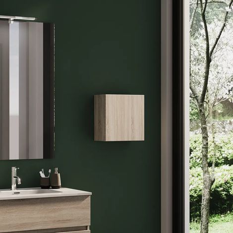 Meuble suspendu de salle de bains 35x35 cm Chêne clair Mod. réversible Yili