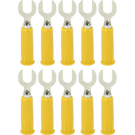 Lot de 10 fiches banane en Y jaunes J.20019 6mm, résistantes haute pression, prises en forme de U pour équipement électronique industriel (1/5)