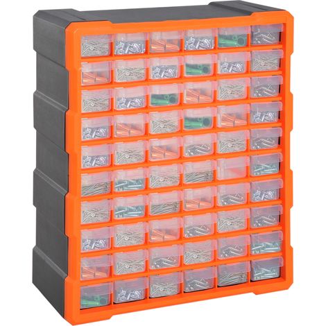 Boîte de tri, boîte de rangement pour petites pièces, boîte à pièces, boîte de rangement, 60 compartiments, orange, L38 x l16 x H47, 5 cm (1/5)