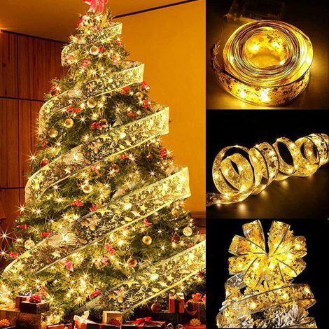Rubans LED de Noël (2 x 16 pieds), 100 lumières, guirlande lumineuse pour sapin, décorations scintillantes pour arbre, bande éclairante festive pour intérieur et extérieur (1/5)
