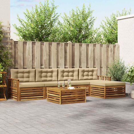 vidaXL Outdoor-Sofagarnitur mit Kissen 6 pcs Natur und Beige (1/5)