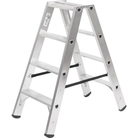 STIER Stufen Stehleiter Premium 2x4 Stufen beidseitig begehbar, Alu-Sicherheits-Stehleiter, Mehrzweckleiter, Klappleiter, Haltefläche, Arbeitsleiter rutschfest (1/5)