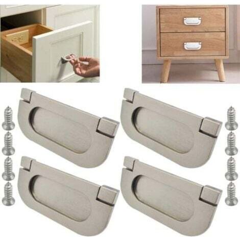 Set mit 4 unsichtbaren Edelstahlgriffen, silberfarbene Schubladen- und Kleiderschrankgriffe – inklusive Schrauben (75 mm), geeignet für Küchenmöbel, Schubladen und Schlafzimmer.