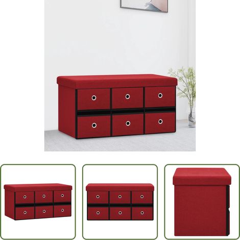 vidaXL Sitzbank mit Schubladen - Faltbare Sitzbank mit Stauraum Weinrot 76x38x38 cm Leinenoptik (1/5)