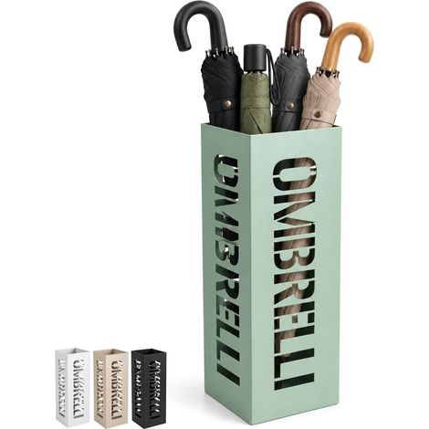 Portaombrelli in metallo sagomato con scritta "Ombrelli", cesta rettangolare resistente per ombrelli - Misura 16x16x49 cm - Colore Verde (1/5)