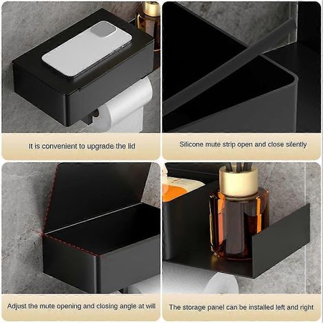 Porte-papier toilette sans perçage avec boîte à lingettes humides et porte-rouleau de papier toilette avec accessoires (1/5)