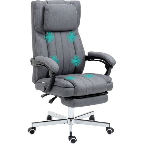 Chaise de bureau Vinsetto à massage 5 modes inclinable hauteur réglable avec repose-pieds aspect lin gris (1/5)