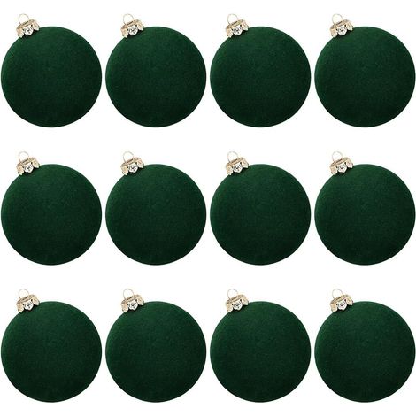 Boule De Noel - Boule Arbre De Noel En Plastique Flocée - 6 cm - Vert Bleu Marron Blanc Rouge - 12 Pièces (1/5)