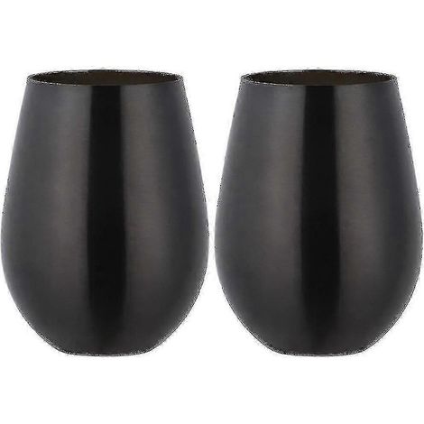 Set aus 2 stielosen Edelstahl-Weingläsern, ideal für Reisen (schwarz).