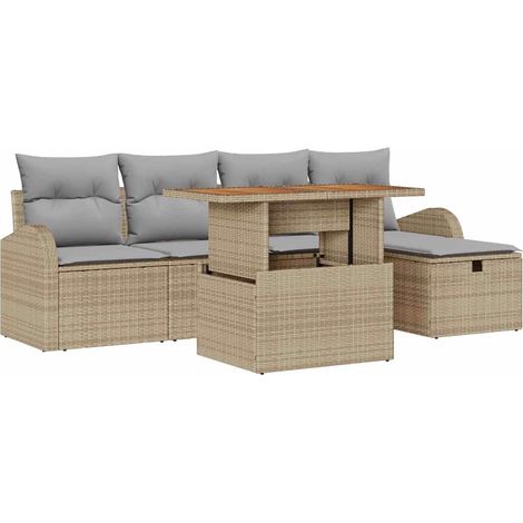 Garden Sofa Set 6 pcs Beige Poly Rattan vidaXL (1/5)