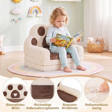 Convertible Kids Sofa to Lounger, Brown Cotton Velvet (1/5)