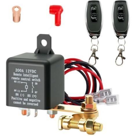 Disjoncteur de batterie 12 V avec télécommande, interrupteur de batterie 12 V 200 A avec 2 bornes de batterie, 2 télécommandes pour moto, voiture, camping-car, bateau, yacht, caravane (1/4)