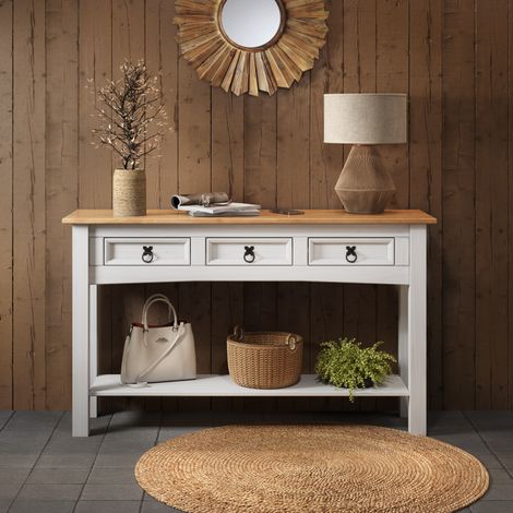 Corona White 3 Drawer Console Table (1/4)