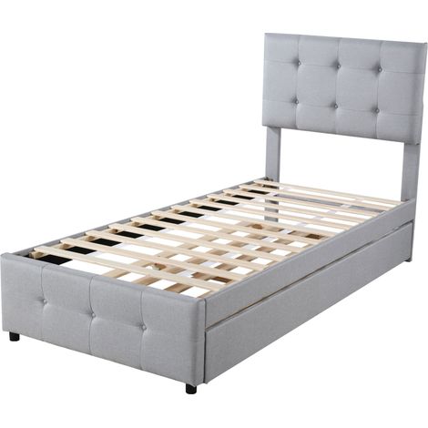Cama infantil tapizada 90 x 200 cm gris con cama nido y cabecero regulable (1/5)