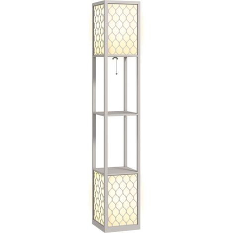 Lampadaire étagère 2 lampes 2 étagères 4 niveaux MDF gris motif nid d'abeille 26 x 26 x 156 cm gris (1/5)