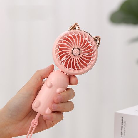 Mini folding fan, portable and cute, with 3 wind speed settings, perfect for outdoor use - Pink (1/5)