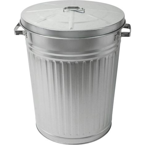 Zink Abfalleimer mit Deckel - 55 Liter - Metall Garten Outdoor Mülleimer silber