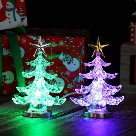 Lampe Noël Arbre De Noël En Acrylique - Lumière De Nuit Led Usb - Décoration Festive Pour Chambre Bébé Salon Bureau - 2 Pièces (1/5)
