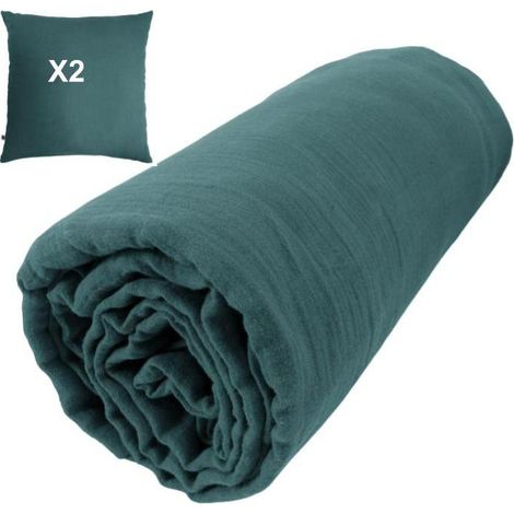 Pack Drap housse 140 x 190 cm bonnet 30 cm + 2 taies 60x60 cm Gaze de coton Canard (1/4)