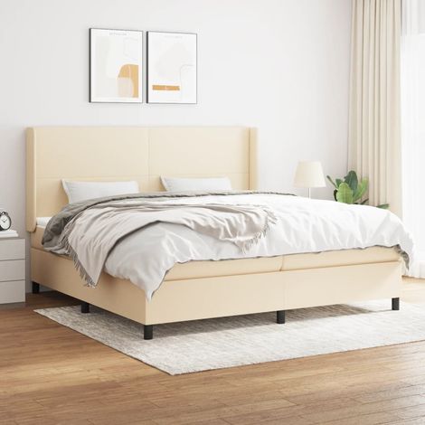 Lit adulte Durable,Lit à sommier Tapissier + Matelas Crème 200x200 cm Tissu -62687 (1/5)