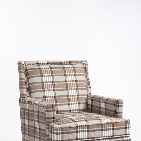 Fauteuil d'appoint vintage en lin marron avec clous décoratifs pour salon (1/5)
