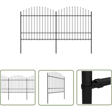 The Living Store Gartenzaun mit Speerspitzen Stahl (1,5 - 1,75) x 3,4 m Schwarz - Gartenzaun - Stahlezaunt - Metallzaun - Sicherheitszaun - Zaun Schwarz (1/5)
