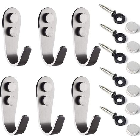Ganchos de acero inoxidable para colgar ropa, 6 piezas, para colgar toallas de pared, individuales, con rosca para baño, dormitorio, carga 35 kg.