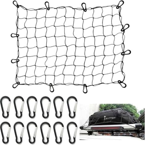 Filet de chargement pour camionnette – Filet de rangement robuste de 1,2 x 0,9 m – Extensible jusqu'à 1,5 x 1,2 m – Filet de rangement pour camion – Filet de rangement avec 12 mousquetons (1/5)