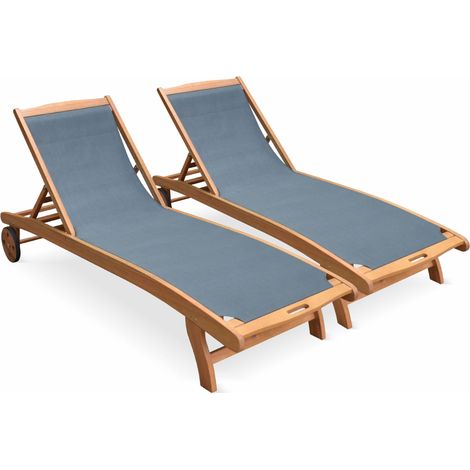 Pair of wooden and textilene sun loungers Anthracite 196x68x91 cm - Marbella (1/5)