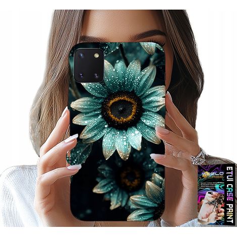 Étui pour Samsung Galaxy A81 - Fleur de gerbera bleue + Feuille métallisée (1/5)